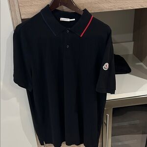 Moncler Black Polo Shirt with Red and Blue Accents